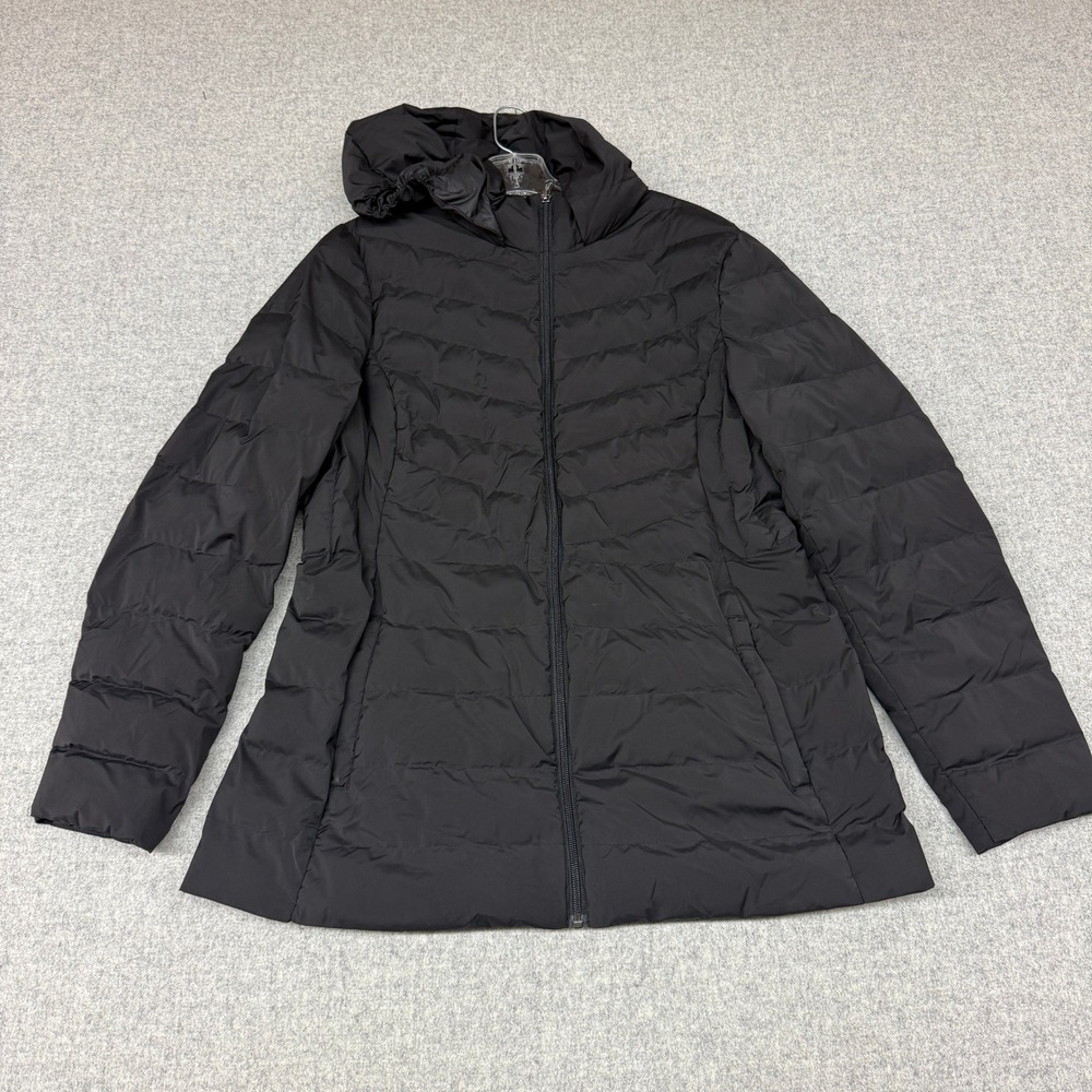 32 Degrees Heat Puffer Jacket Large Black Hooded Quilted Full Zip Lightweight Co